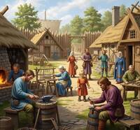 A scene in a Viking village